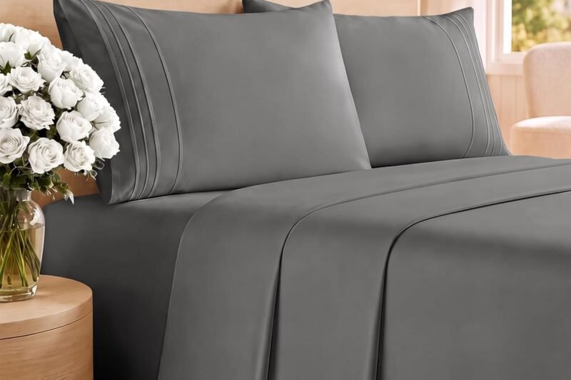 Queen Size 4 Piece Sheet Set – Breathable & Cooling Sheets – Dark Grey